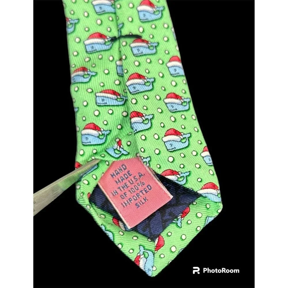 Vineyard Vines Holiday Teen Boys Neck Tie Mint Green Whale Santa Hat Christmas S